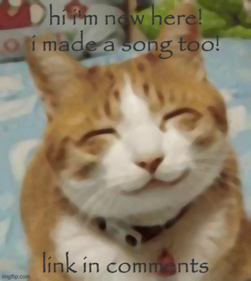 idk what's going on | hi i'm new here!
i made a song too! link in comments | image tagged in happy cat | made w/ Imgflip meme maker