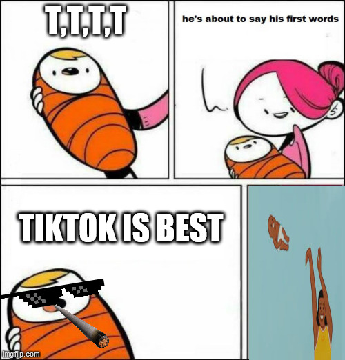 tiktok isn't best | T,T,T,T; TIKTOK IS BEST | image tagged in he is about to say his first words | made w/ Imgflip meme maker