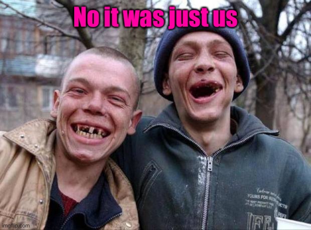No teeth | No it was just us | image tagged in no teeth | made w/ Imgflip meme maker
