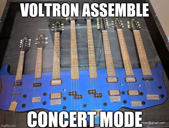 Voltron |  VOLTRON ASSEMBLE; CONCERT MODE | image tagged in music,voltron,guitars,cartoon,insane,fun | made w/ Imgflip meme maker