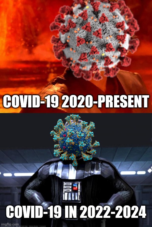 COVID-19 pandemic be like | COVID-19 2020-PRESENT; COVID-19 IN 2022-2024 | image tagged in memes,you underestimate my power,darth vader,anakin skywalker,coronavirus,covid-19 | made w/ Imgflip meme maker