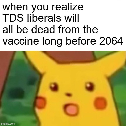 Surprised Pikachu Meme | when you realize TDS liberals will all be dead from the vaccine long before 2064 | image tagged in memes,surprised pikachu | made w/ Imgflip meme maker