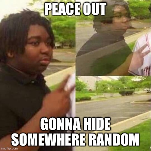 disappearing  | PEACE OUT; GONNA HIDE SOMEWHERE RANDOM | image tagged in disappearing | made w/ Imgflip meme maker