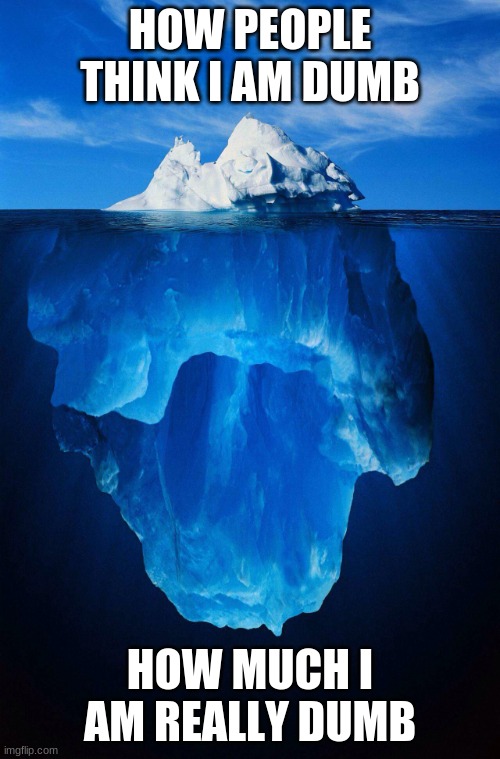 iceberg | HOW PEOPLE THINK I AM DUMB; HOW MUCH I AM REALLY DUMB | image tagged in iceberg | made w/ Imgflip meme maker