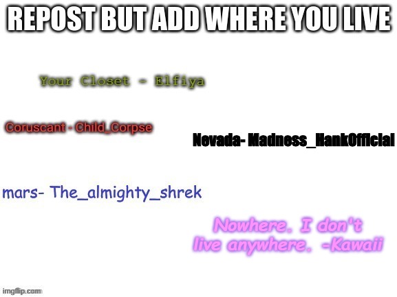 im a homeless bitch! | Nowhere. I don't live anywhere. -Kawaii | made w/ Imgflip meme maker