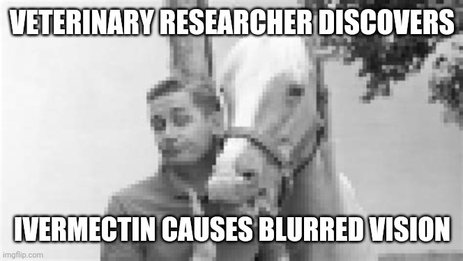 MR ED IN A BLUR | VETERINARY RESEARCHER DISCOVERS; IVERMECTIN CAUSES BLURRED VISION | image tagged in mister ed in a blur,funny meme | made w/ Imgflip meme maker