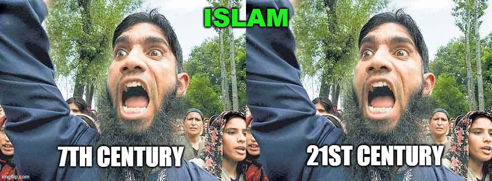 Islam: Then and Now | ISLAM; 7TH CENTURY; 21ST CENTURY | image tagged in muslim man of peace | made w/ Imgflip meme maker