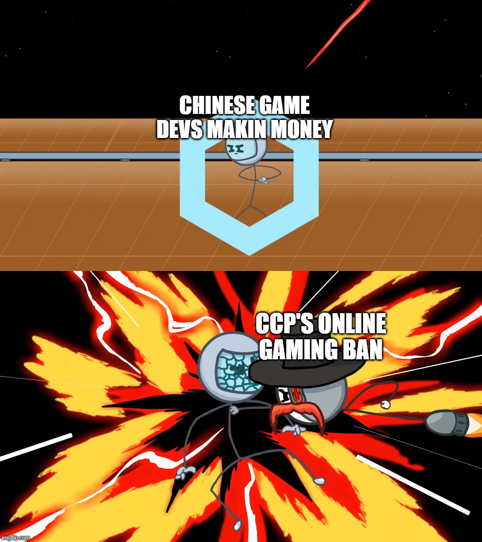 Henry Stickmin Reflector | CHINESE GAME DEVS MAKIN MONEY; CCP'S ONLINE GAMING BAN | image tagged in henry stickmin reflector | made w/ Imgflip meme maker