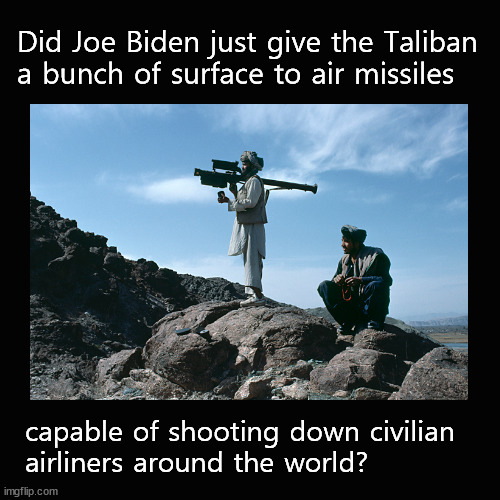 Did Joe Biden just give the Taliban a bunch of surface to air missiles | Did Joe Biden just give the Taliban
a bunch of surface to air missiles; capable of shooting down civilian 
airliners around the world? | image tagged in joe biden,afghanistan | made w/ Imgflip meme maker