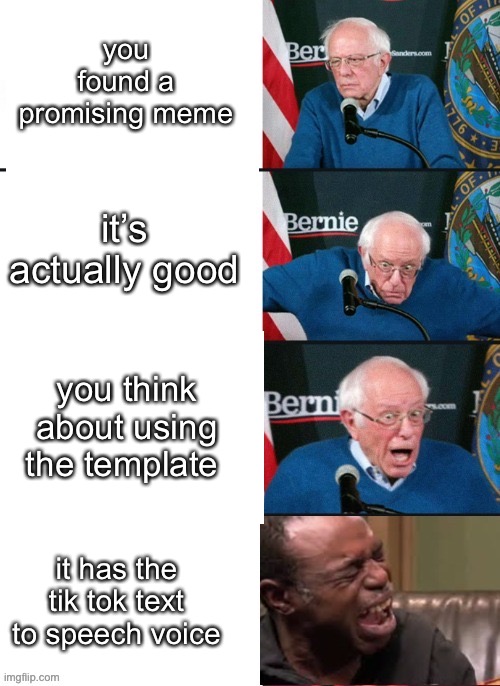 why | you found a promising meme; it’s actually good; you think about using the template; it has the tik tok text to speech voice | image tagged in bernie sanders reaction nuked | made w/ Imgflip meme maker