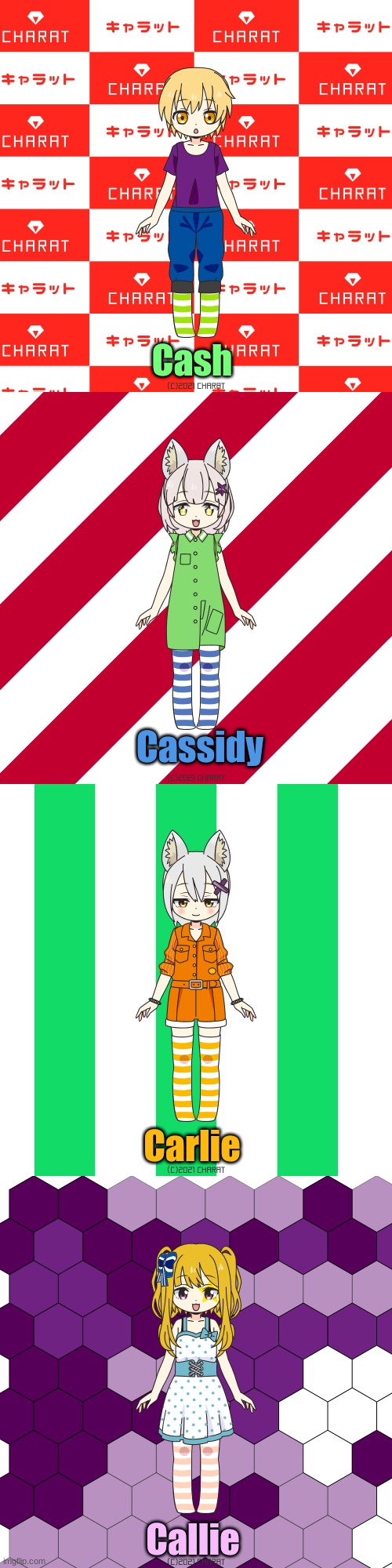 Roxy's Quadruplets | Cash; Cassidy; Carlie; Callie | image tagged in charat | made w/ Imgflip meme maker