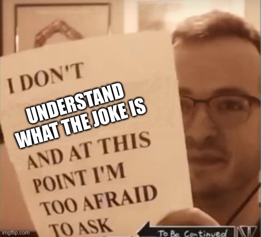 I don’t understand and at this point I’m too afraid to ask | UNDERSTAND WHAT THE JOKE IS | image tagged in i don t understand and at this point i m too afraid to ask | made w/ Imgflip meme maker