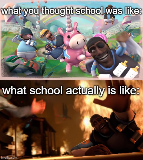 Imagination vs Reality | what you thought school was like:; what school actually is like: | image tagged in imagination vs reality | made w/ Imgflip meme maker
