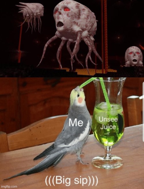 I need more eye bleach | image tagged in unsee juice,ghasts,minecraft,cursed | made w/ Imgflip meme maker