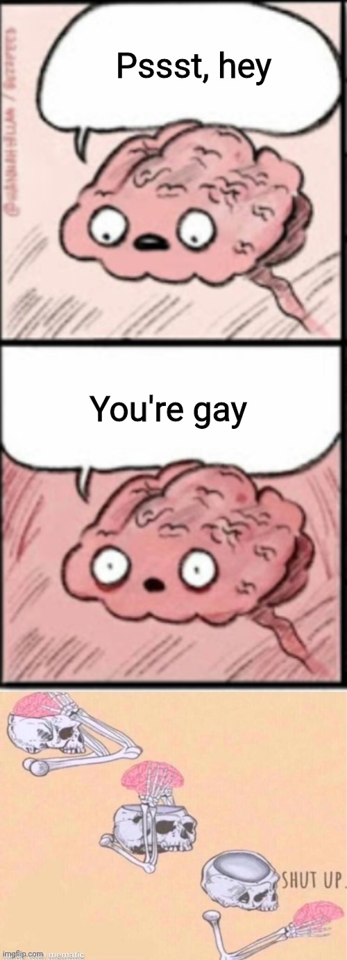 Shut Up Brain 2 | Pssst, hey; You're gay | image tagged in shut up brain 2 | made w/ Imgflip meme maker