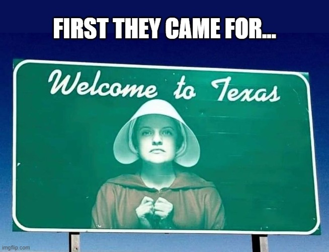 TX horrifies US allies with law the 'Handmaid's Tale' & 'Niemoller' warned against | FIRST THEY CAME FOR... | image tagged in handmaid's tale,martin niemoller,texas,roe v wade | made w/ Imgflip meme maker