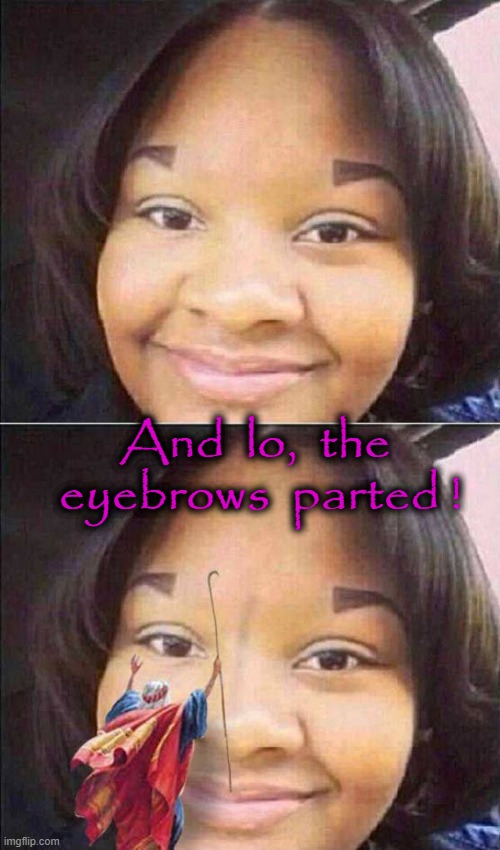The eyebrows parted ! | And  lo,  the  eyebrows  parted ! | image tagged in angry old moses | made w/ Imgflip meme maker