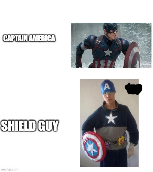 shield guy | CAPTAIN AMERICA; SHIELD GUY | image tagged in blank white template,captain america | made w/ Imgflip meme maker