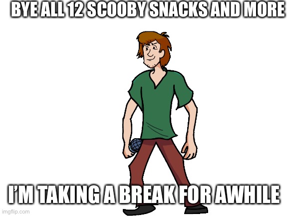 Bye y’all |  BYE ALL 12 SCOOBY SNACKS AND MORE; I’M TAKING A BREAK FOR AWHILE | image tagged in blank white template,goodbye | made w/ Imgflip meme maker