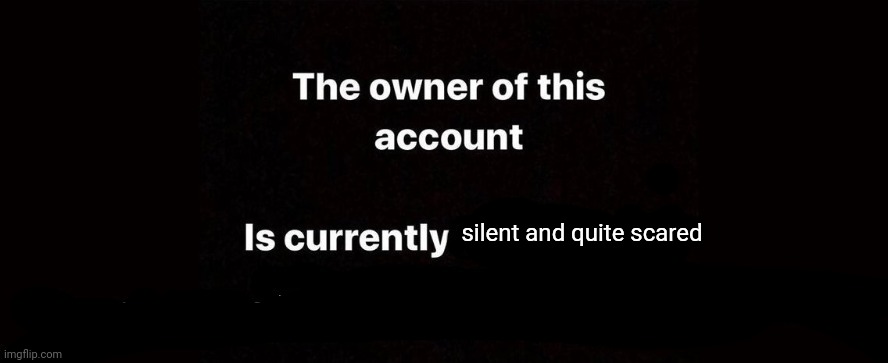 The owner of this account is currently | silent and quite scared | image tagged in the owner of this account is currently | made w/ Imgflip meme maker