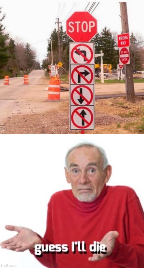like- where am i gonna go if i can’t go up down left or right- | image tagged in guess i ll die,signs,oh wow are you actually reading these tags,have a nice day,funny,ig | made w/ Imgflip meme maker