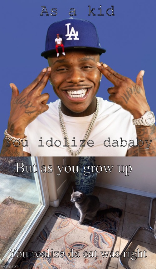 True ? | As a kid; You idolize dababy; But as you grow up; You realize da cat was right | image tagged in deep thoughts,dababy,cats,funny,ironic,sussy | made w/ Imgflip meme maker