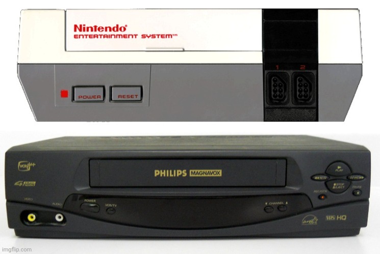 The NES is basically a VHS Player! | image tagged in nes console,vcr player | made w/ Imgflip meme maker