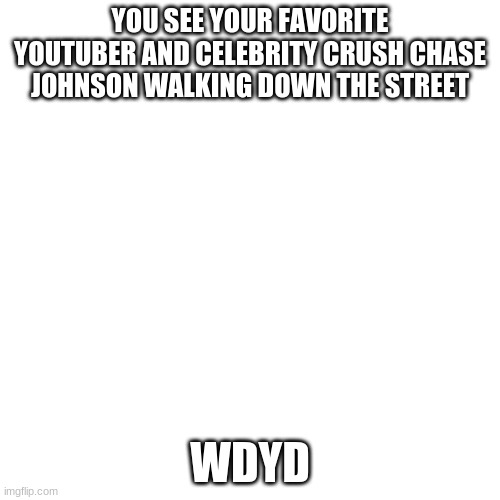 Blank Transparent Square | YOU SEE YOUR FAVORITE YOUTUBER AND CELEBRITY CRUSH CHASE JOHNSON WALKING DOWN THE STREET; WDYD | image tagged in memes,blank transparent square | made w/ Imgflip meme maker