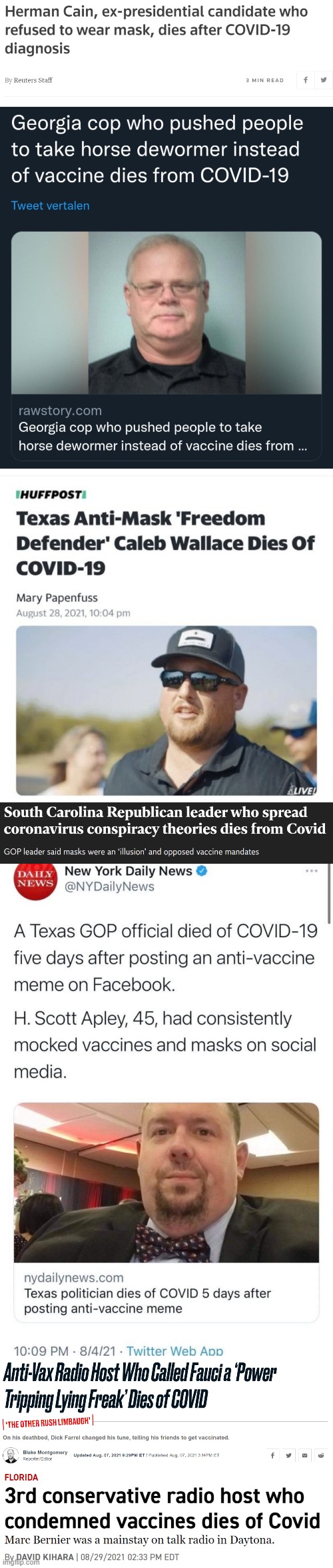 Right-wingers dying of COVID after not taking it seriously | image tagged in covid-19,conservative logic,republicans,vaccine,big pharma,face mask | made w/ Imgflip meme maker