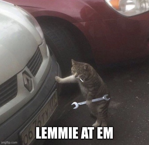 Smokin Wrench Cat | LEMMIE AT EM | image tagged in smokin wrench cat | made w/ Imgflip meme maker