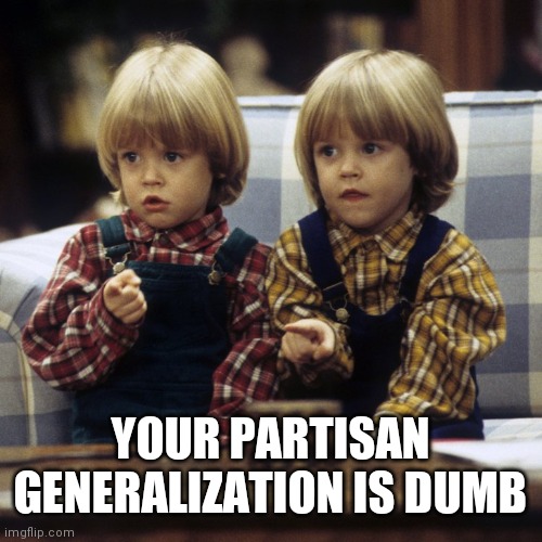 SHAME ON YOU | YOUR PARTISAN GENERALIZATION IS DUMB | image tagged in shame on you | made w/ Imgflip meme maker