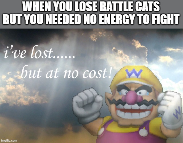 YES! | WHEN YOU LOSE BATTLE CATS BUT YOU NEEDED NO ENERGY TO FIGHT | image tagged in i've lost but at no cost | made w/ Imgflip meme maker