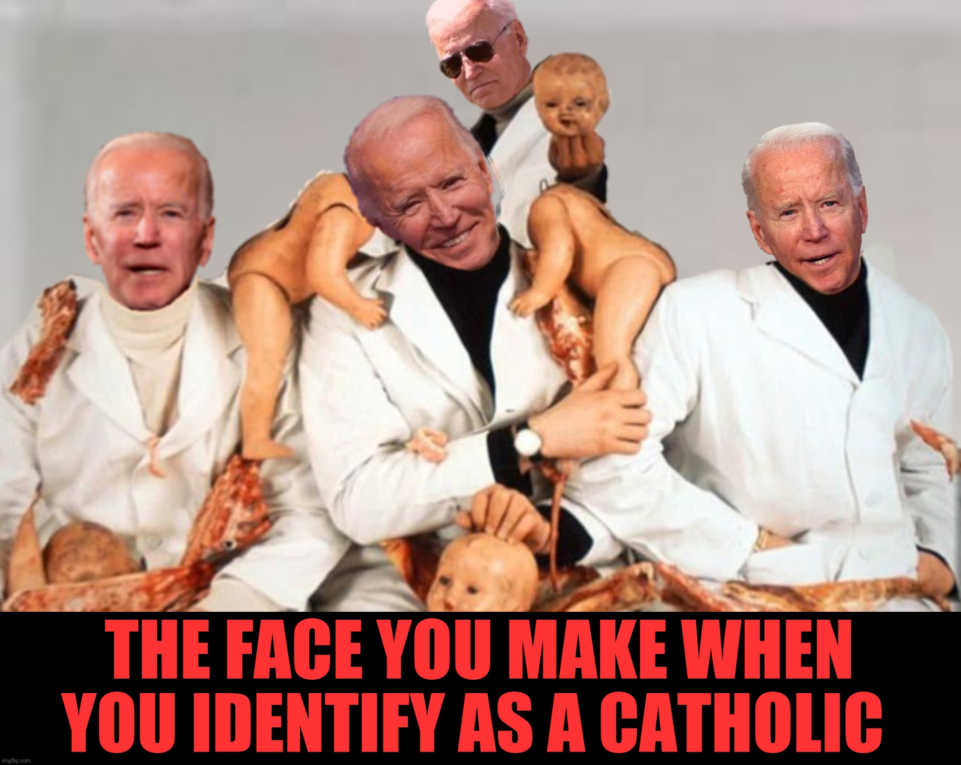 Bad Photoshop Sunday presents:  The Butcher Shot | THE FACE YOU MAKE WHEN YOU IDENTIFY AS A CATHOLIC | image tagged in bad photoshop sunday,joe biden,the butcher shot,the beatles | made w/ Imgflip meme maker