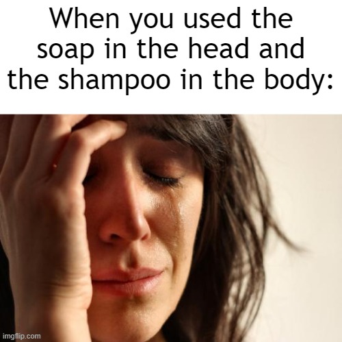 First World Problems | When you used the soap in the head and the shampoo in the body: | image tagged in memes,first world problems | made w/ Imgflip meme maker