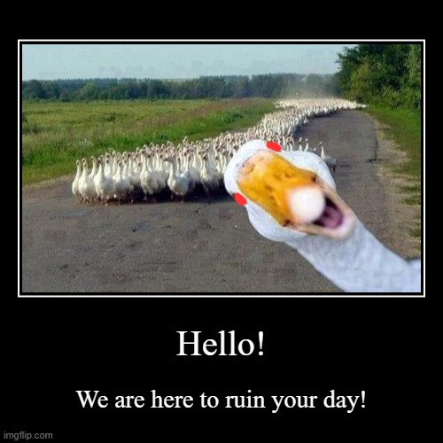 When a flock of geese sees you | image tagged in funny,demotivationals,goose | made w/ Imgflip demotivational maker