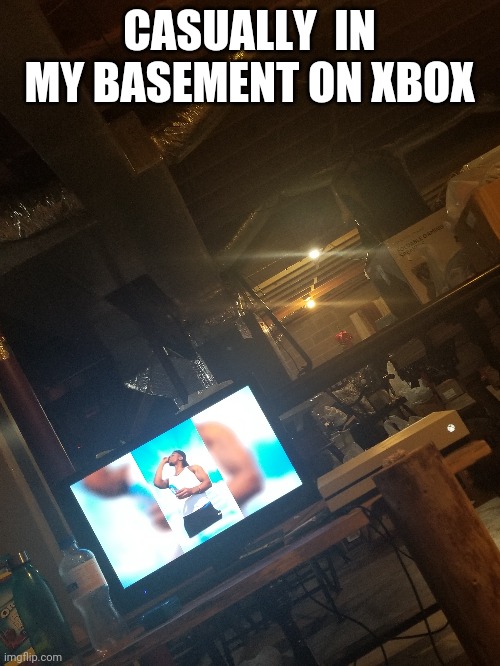 Xbox | CASUALLY  IN MY BASEMENT ON XBOX | image tagged in xbox one | made w/ Imgflip meme maker