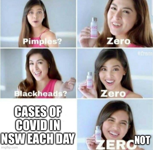 Pimples, Zero! | CASES OF COVID IN NSW EACH DAY; NOT | image tagged in pimples zero | made w/ Imgflip meme maker