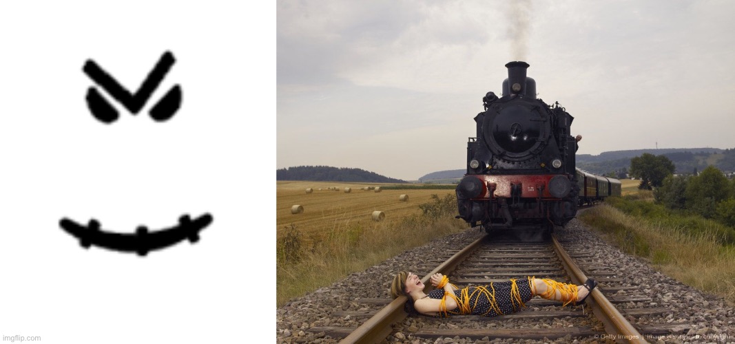 Stick face is railroad track | image tagged in railroad track | made w/ Imgflip meme maker