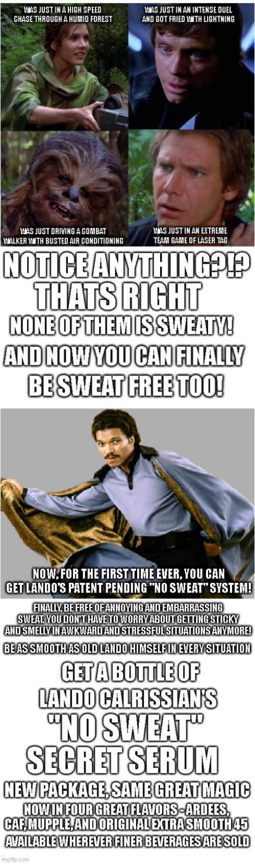 Extra Smooth 45 | image tagged in lando calrissian,star wars,smooth,sweat | made w/ Imgflip meme maker