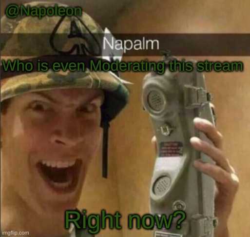 Who is even Moderating this stream; Right now? | image tagged in napoleon's napalm temp | made w/ Imgflip meme maker