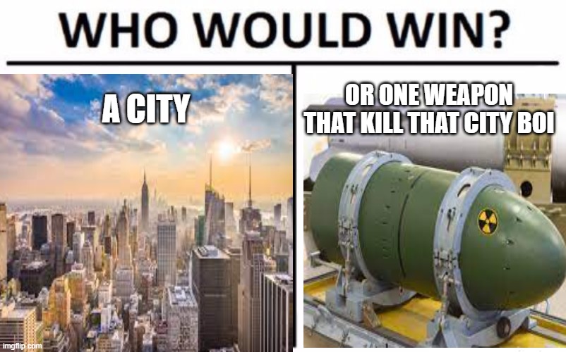 A CITY; OR ONE WEAPON THAT KILL THAT CITY BOI | image tagged in who would win | made w/ Imgflip meme maker