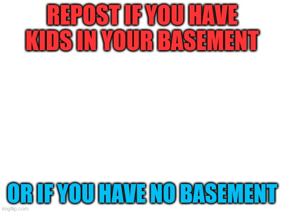 rebost | REPOST IF YOU HAVE KIDS IN YOUR BASEMENT; OR IF YOU HAVE NO BASEMENT | image tagged in blank white template | made w/ Imgflip meme maker