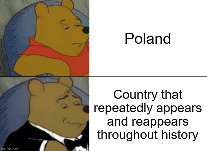 Tuxedo Winnie The Pooh Meme | Poland; Country that repeatedly appears and reappears throughout history | image tagged in memes,tuxedo winnie the pooh | made w/ Imgflip meme maker