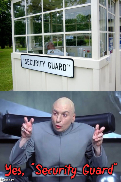 Yes "safety first" | Yes, "Security Guard" | image tagged in dr evil air quotes,security,safety first | made w/ Imgflip meme maker