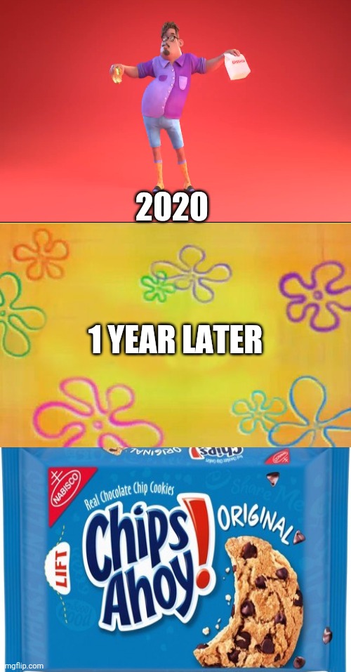 1 year later | 2020; 1 YEAR LATER | image tagged in spongebob time card background | made w/ Imgflip meme maker