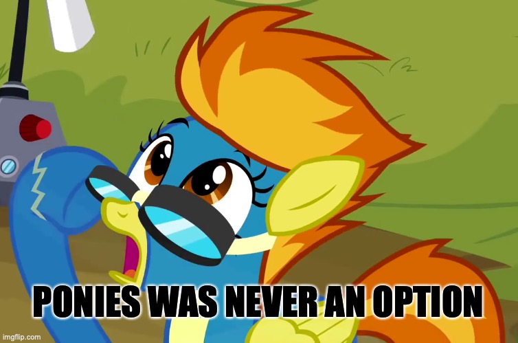 Astounded Spitfire (MLP) | PONIES WAS NEVER AN OPTION | image tagged in astounded spitfire mlp | made w/ Imgflip meme maker