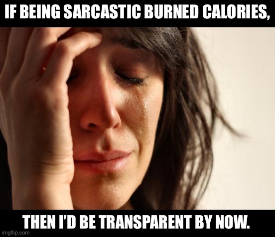 Sarcasm | IF BEING SARCASTIC BURNED CALORIES, THEN I’D BE TRANSPARENT BY NOW. | image tagged in memes,first world problems | made w/ Imgflip meme maker