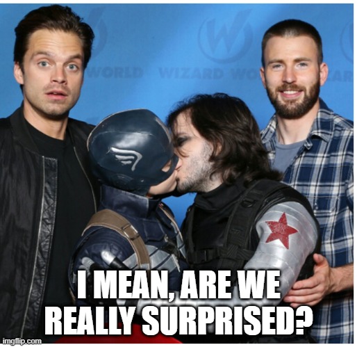 Cap + Bucky | I MEAN, ARE WE REALLY SURPRISED? | image tagged in captain america,winter soldier | made w/ Imgflip meme maker