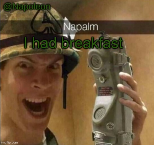 I had breakfast | image tagged in napoleon's napalm temp | made w/ Imgflip meme maker