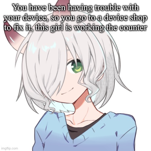 You have been having trouble with your device, so you go to a device shop to fix it, this girl is working the counter | made w/ Imgflip meme maker